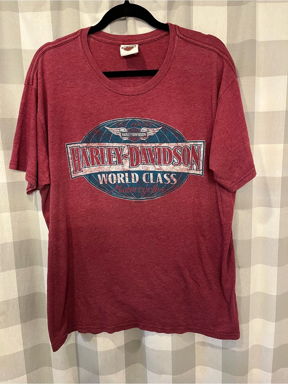 Harley-Davidson Men’s Burgundy Graphic Tee with Blue Logo